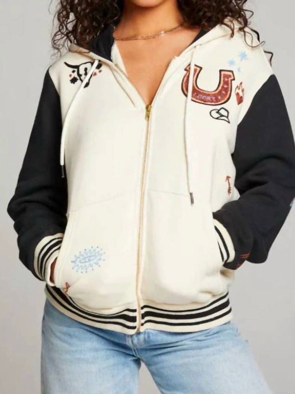 NEW CHASER lady luck zip up hoodie in whitecap gray